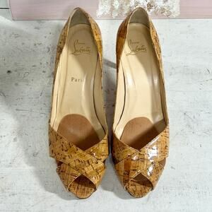 Christian Louboutin Cork Shelley 90 Slip On Stilettos Pumps Brown Women's 39.5/9